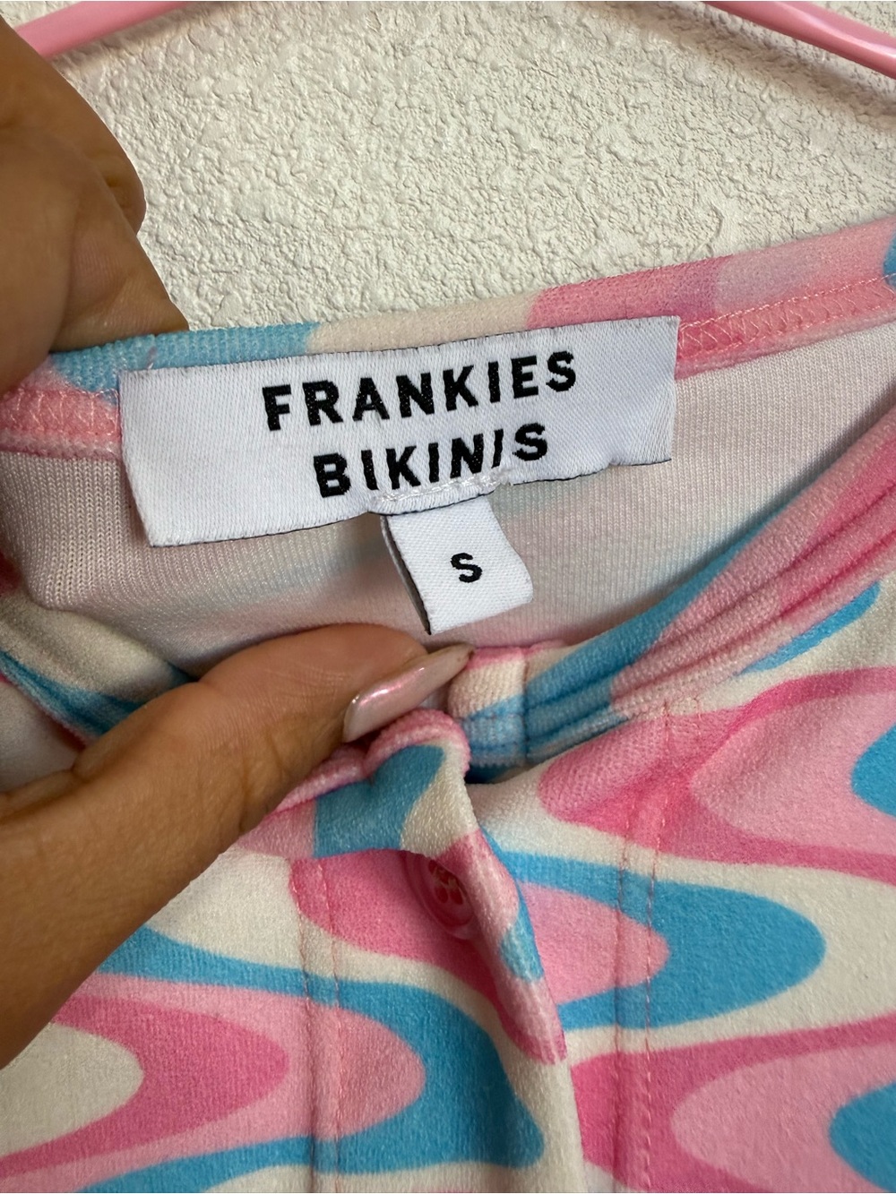 Frankies Bikinis Cheri Terry Cardigan S Pink Blue Groovy Y2K Cropped - Picture 7 of 11